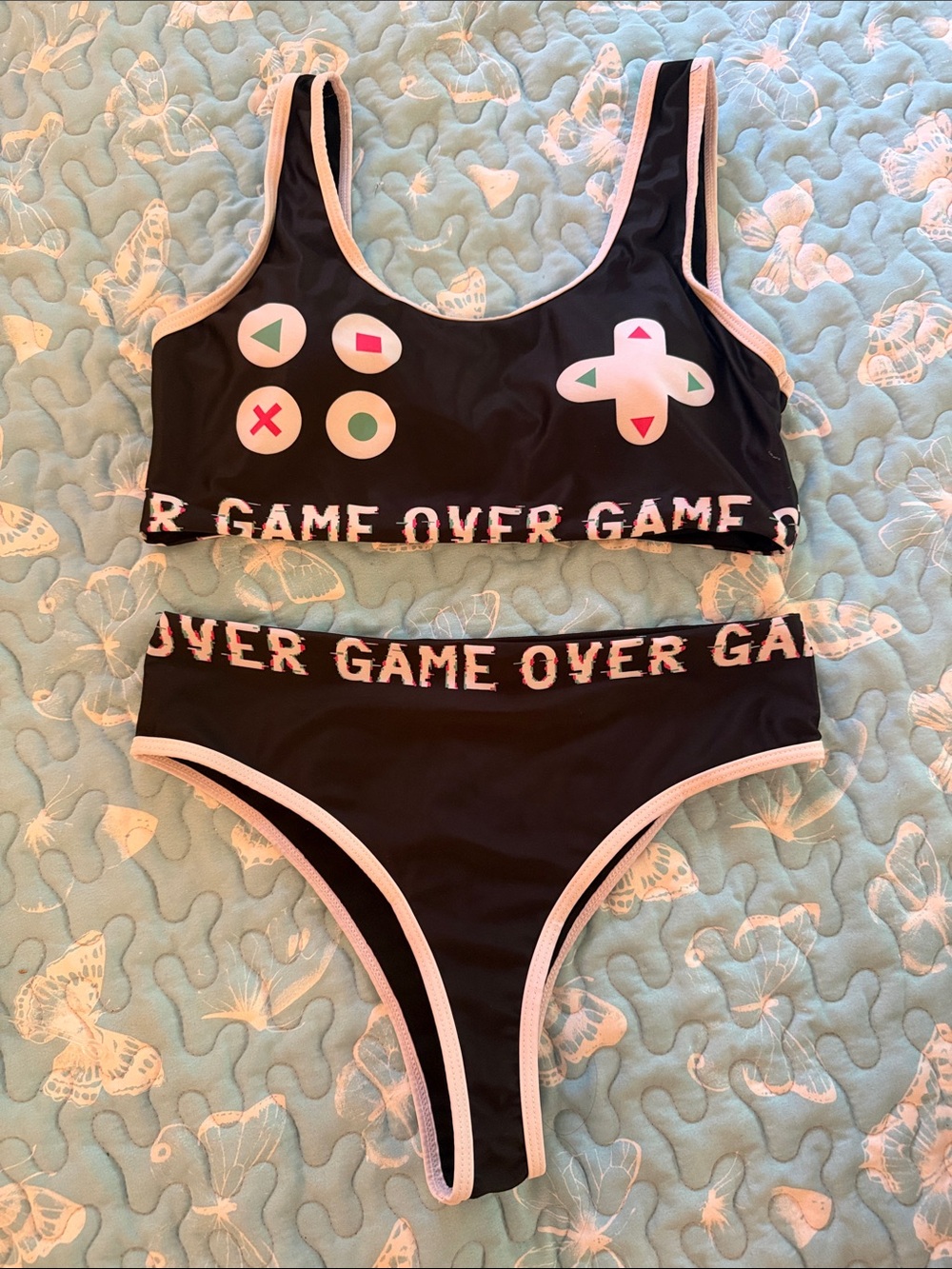 Dolls Kill Black and Pink 'Game Over' Two-Piece Bikini no tag!